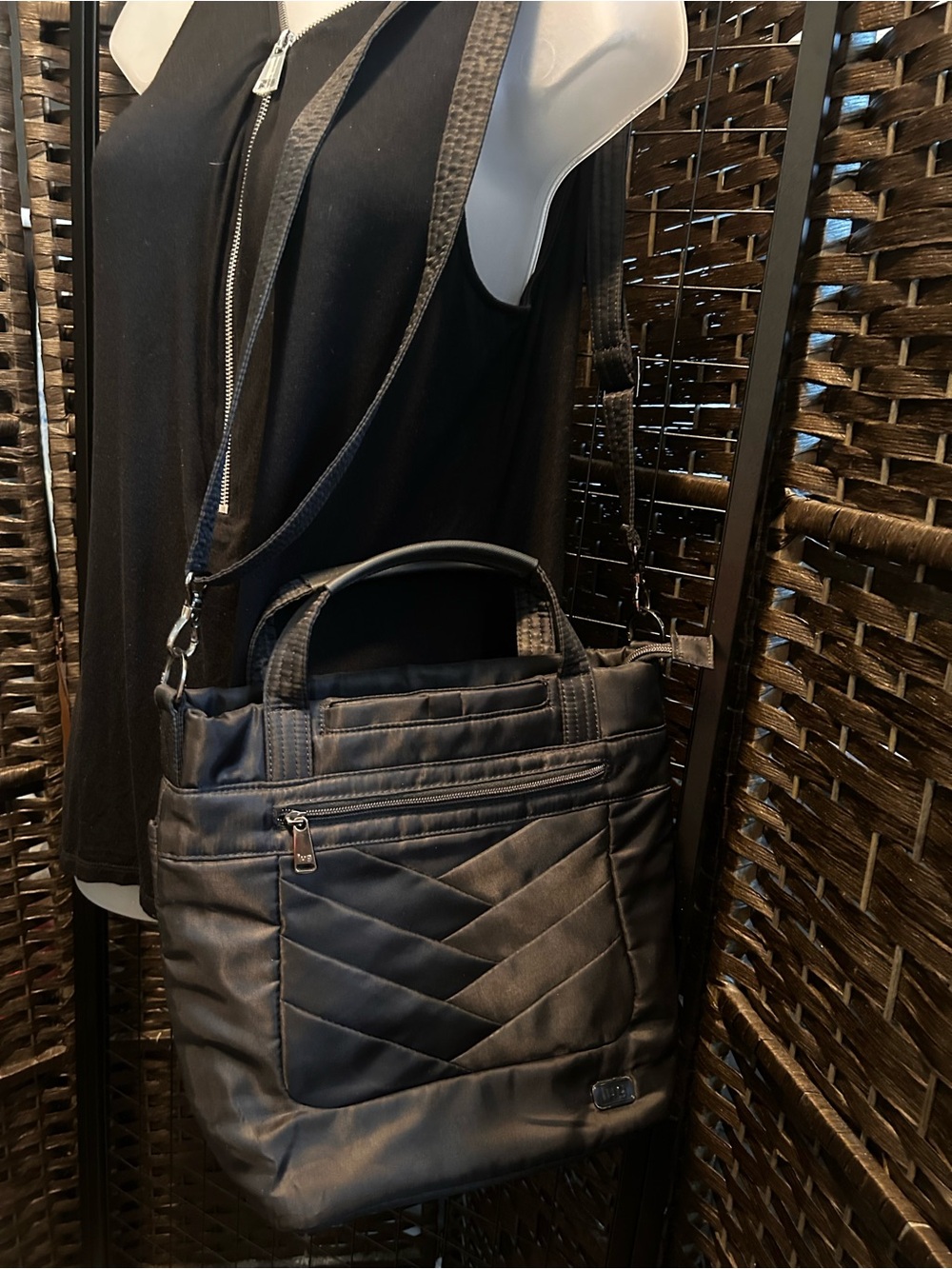 Black Lugs Courier Crossbody Tote Bag with feet
